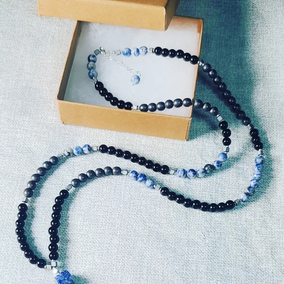 Sodalite, Black Agate Mala 108 Beads necklace - Picture 2 of 5